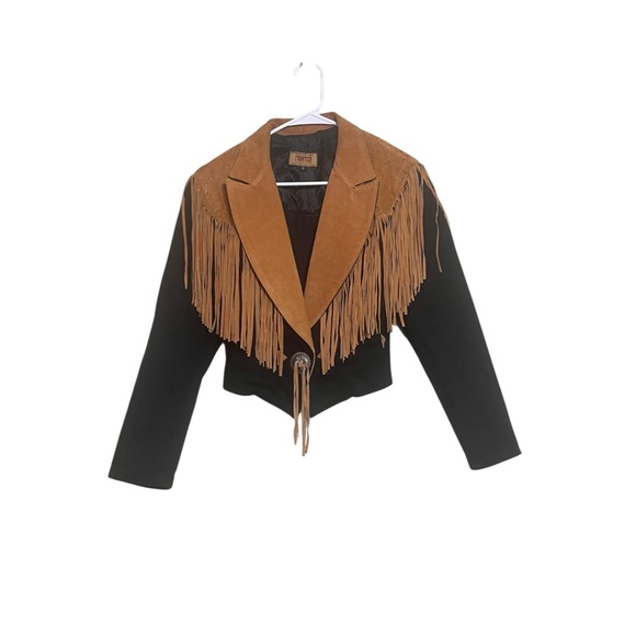 Vintage Frontier Collection Women Blac Fringe Jacket Size Small - Picture 2 of 7